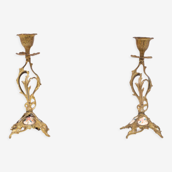 Paire de chandeliers en bronze doré Jugendstil, années 1930, France