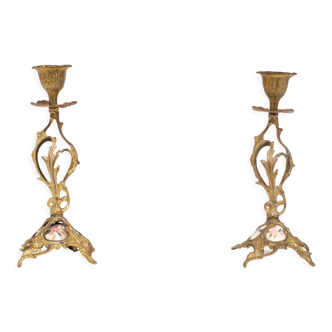 Pair Jugendstil Gilt Bronze Candle Sticks, 1930s, France