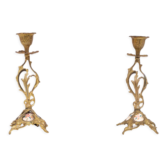 Paire de chandeliers en bronze doré Jugendstil, années 1930, France