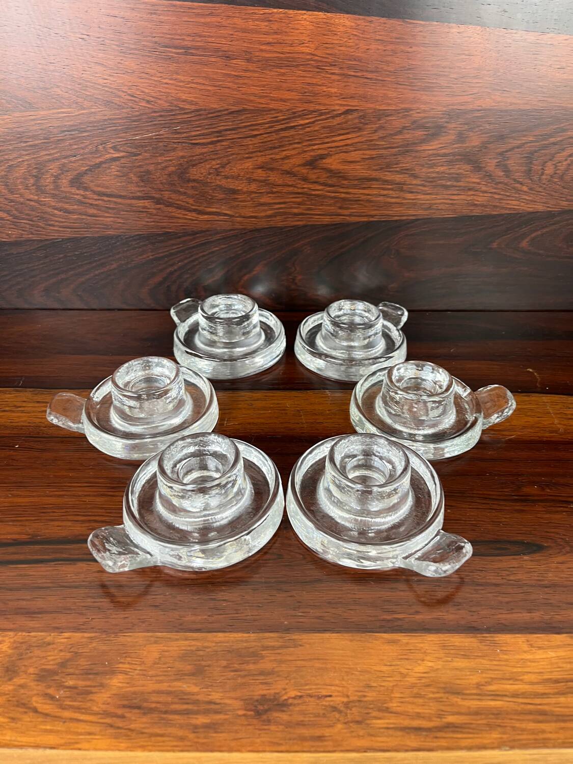 6 molded glass candle holders with an ice cube effect