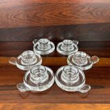 6 molded glass candle holders with an ice cube effect