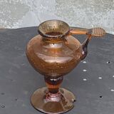 Candle holder, oil lamp, amber blown glass, ocher, BIOT, glassware made in France, vintage 1970