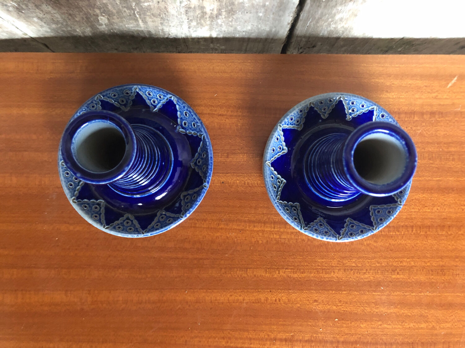 Paire de bougeoirs betschdorf schmitter céramique bleue vintage