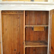 Double cream-painted wardrobe in patinated solid wood, 1920s romantic style.