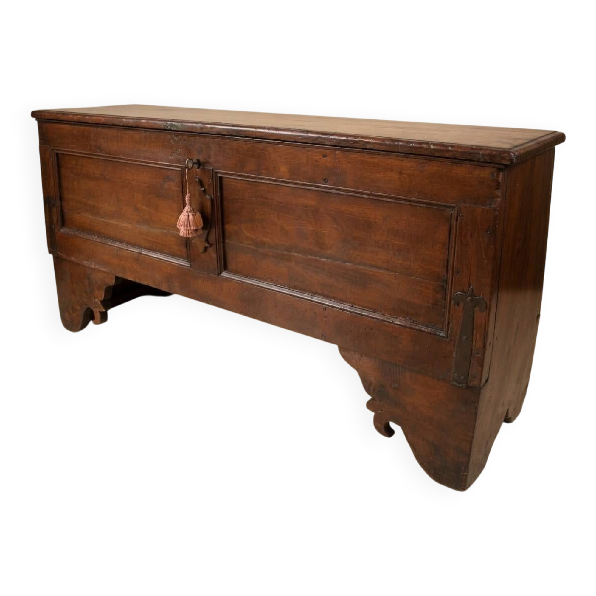 Old solid larch chest with front opening