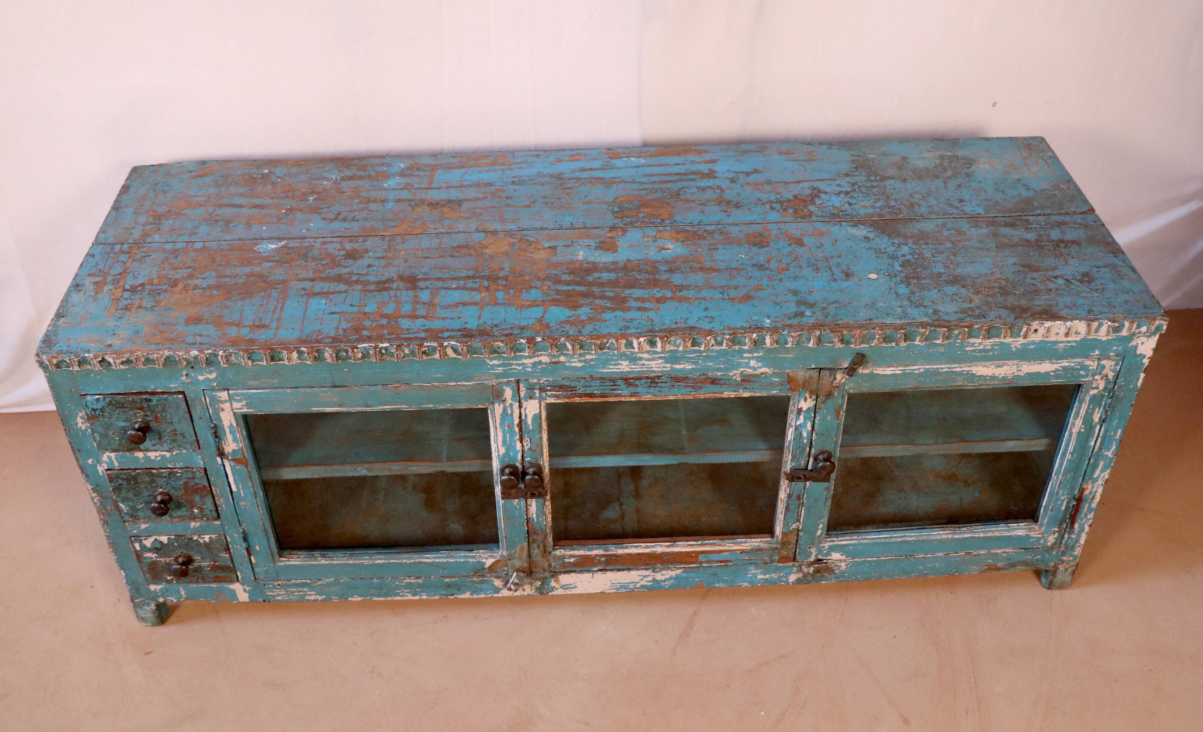 Old low sideboard, tv stand in original blue patina burmese teak