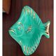 Plat Magdalithe en céramique en forme de poisson turquoise et doré des années 1950