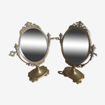 Lot de deux miroirs psychés en bronze