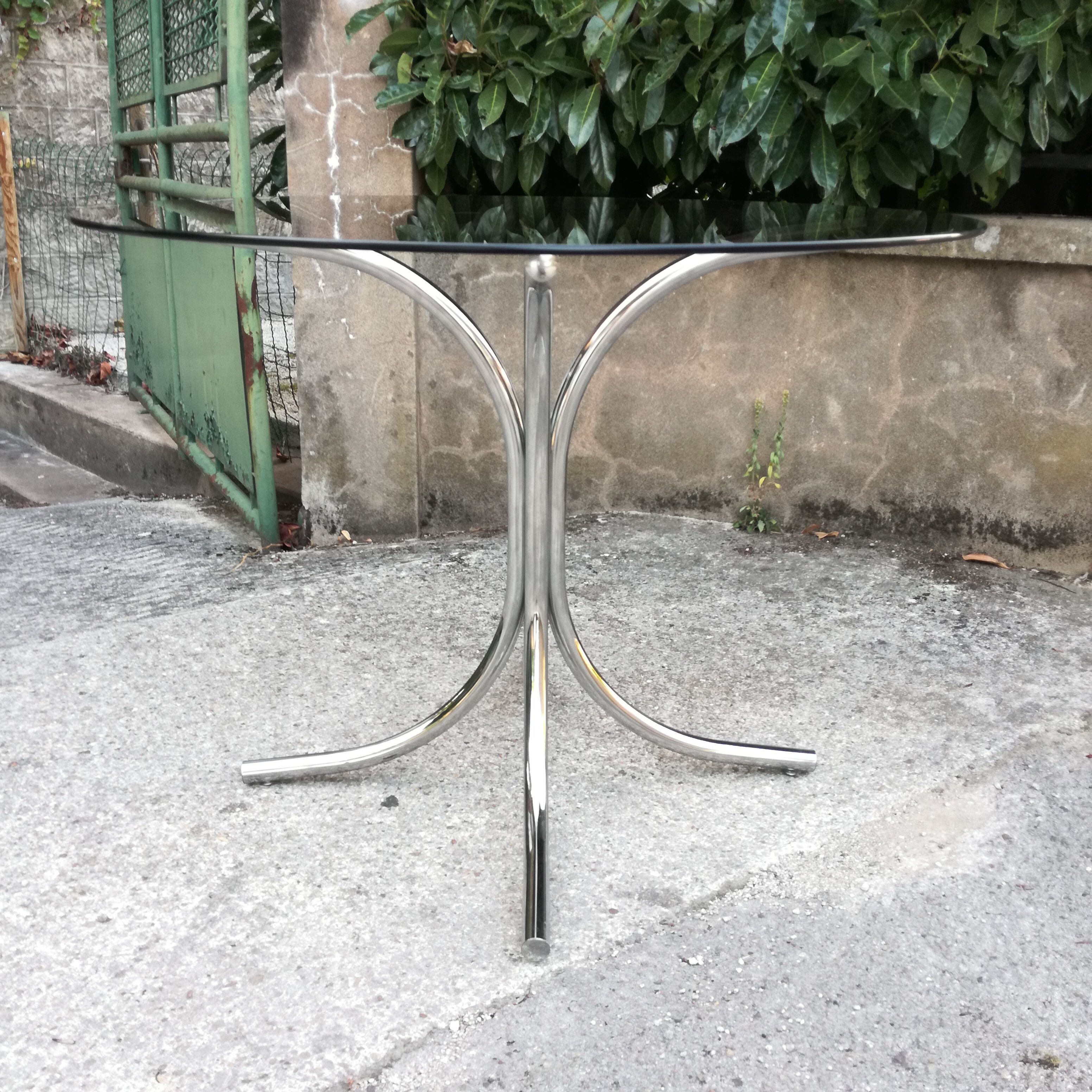 Smoked glass and chrome round table 1970