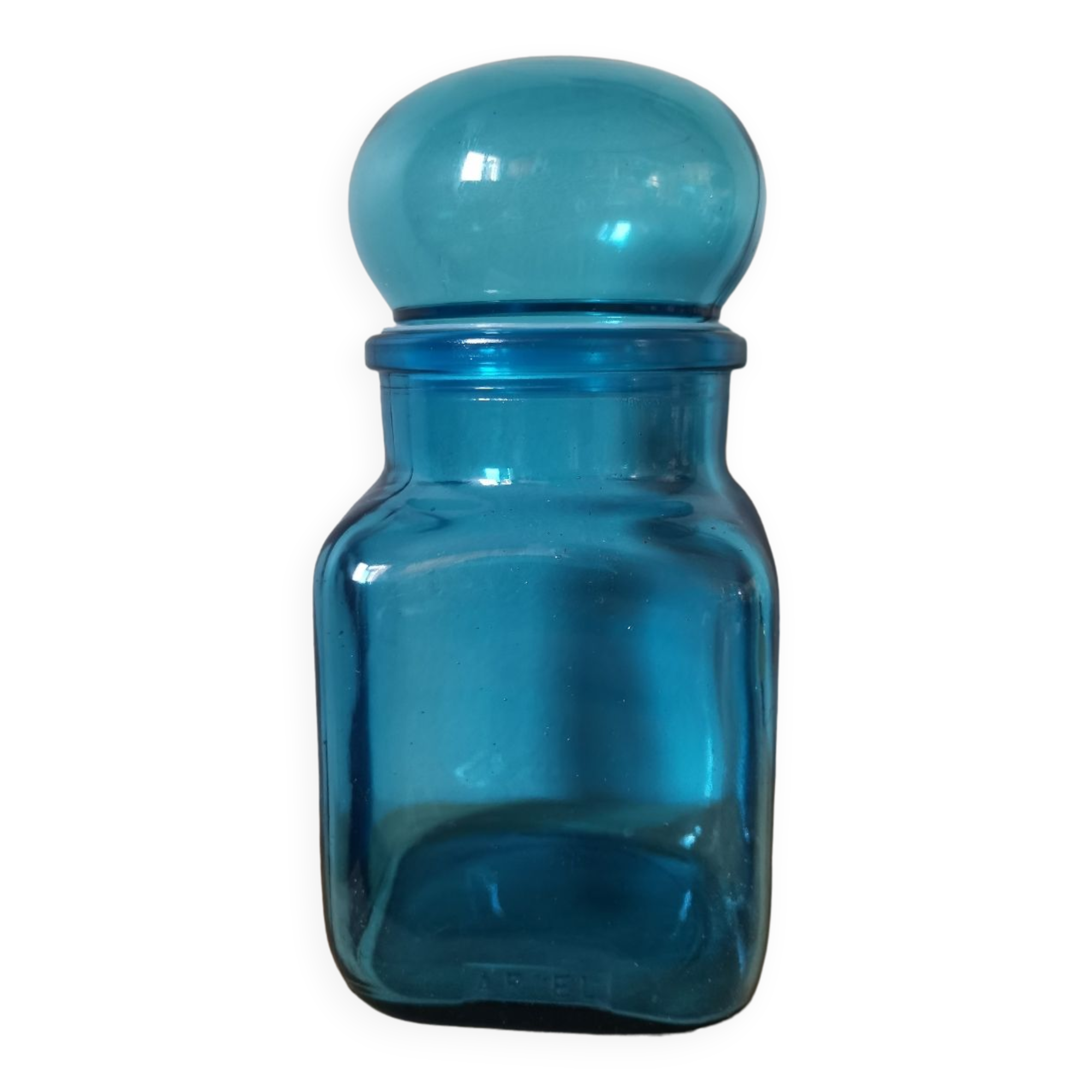 Bocal vintage en verre bleu Ariel