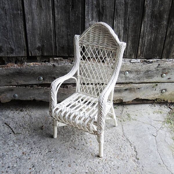 Ancien Fauteuil Pour Enfant en Osier Blanc