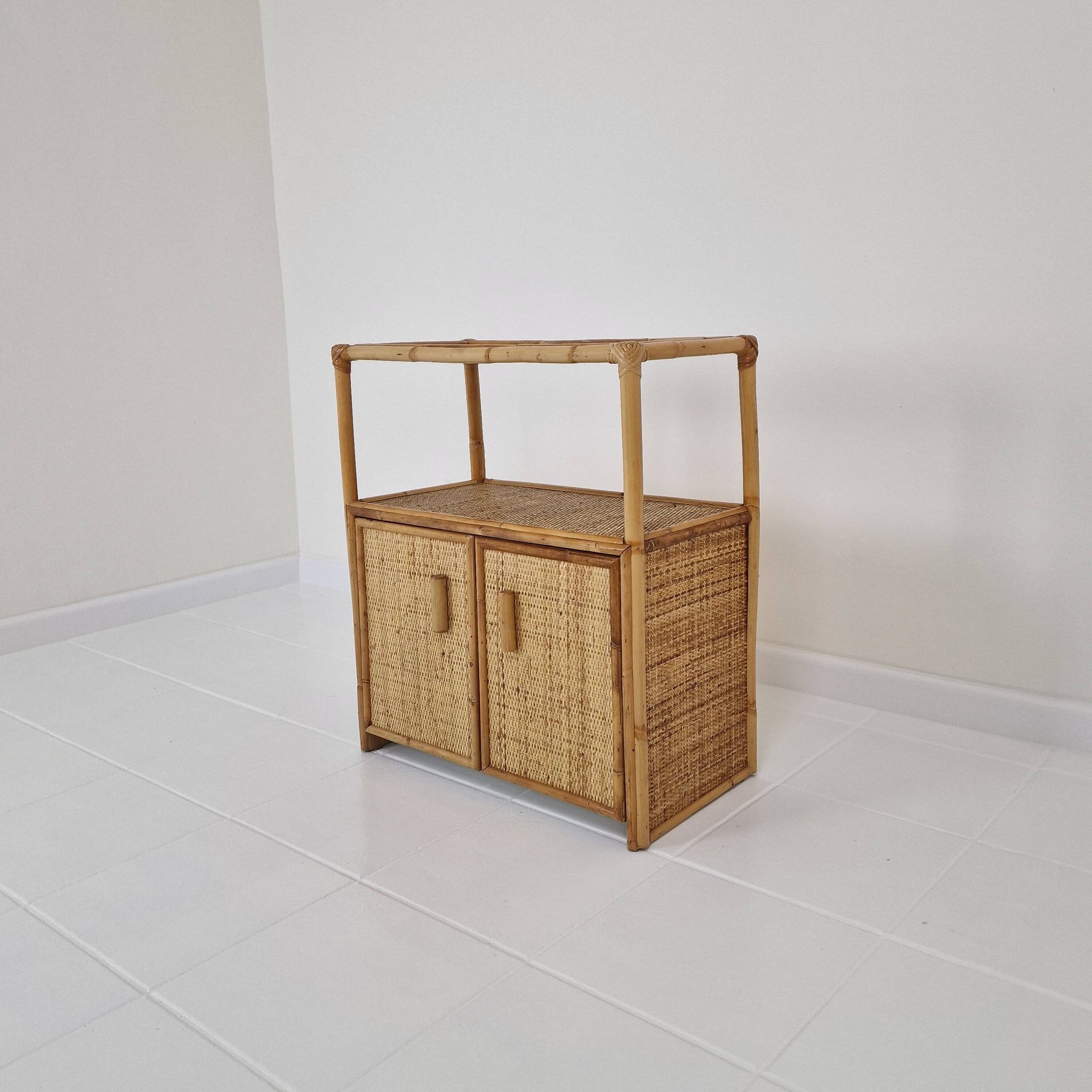 Italian Bamboo and Rattan Cabinet or Bed Side Table, 1980s