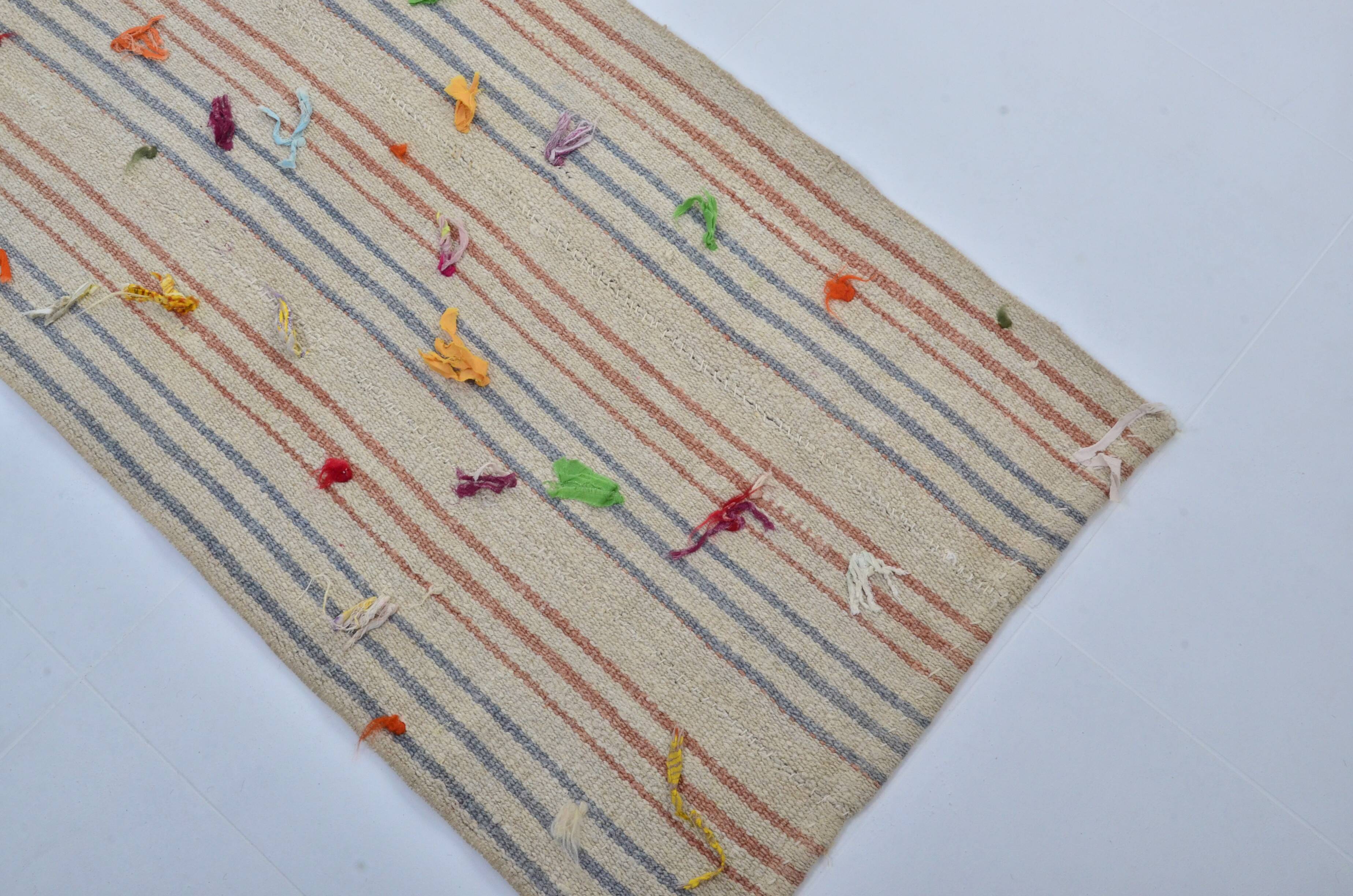 Vintage Turkish Pompom Kilim Runner sku 3384