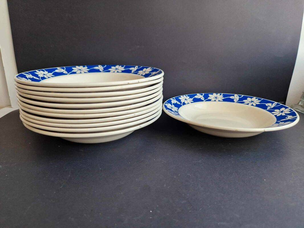 Set of 12 Badonvillier ceramic soup plates