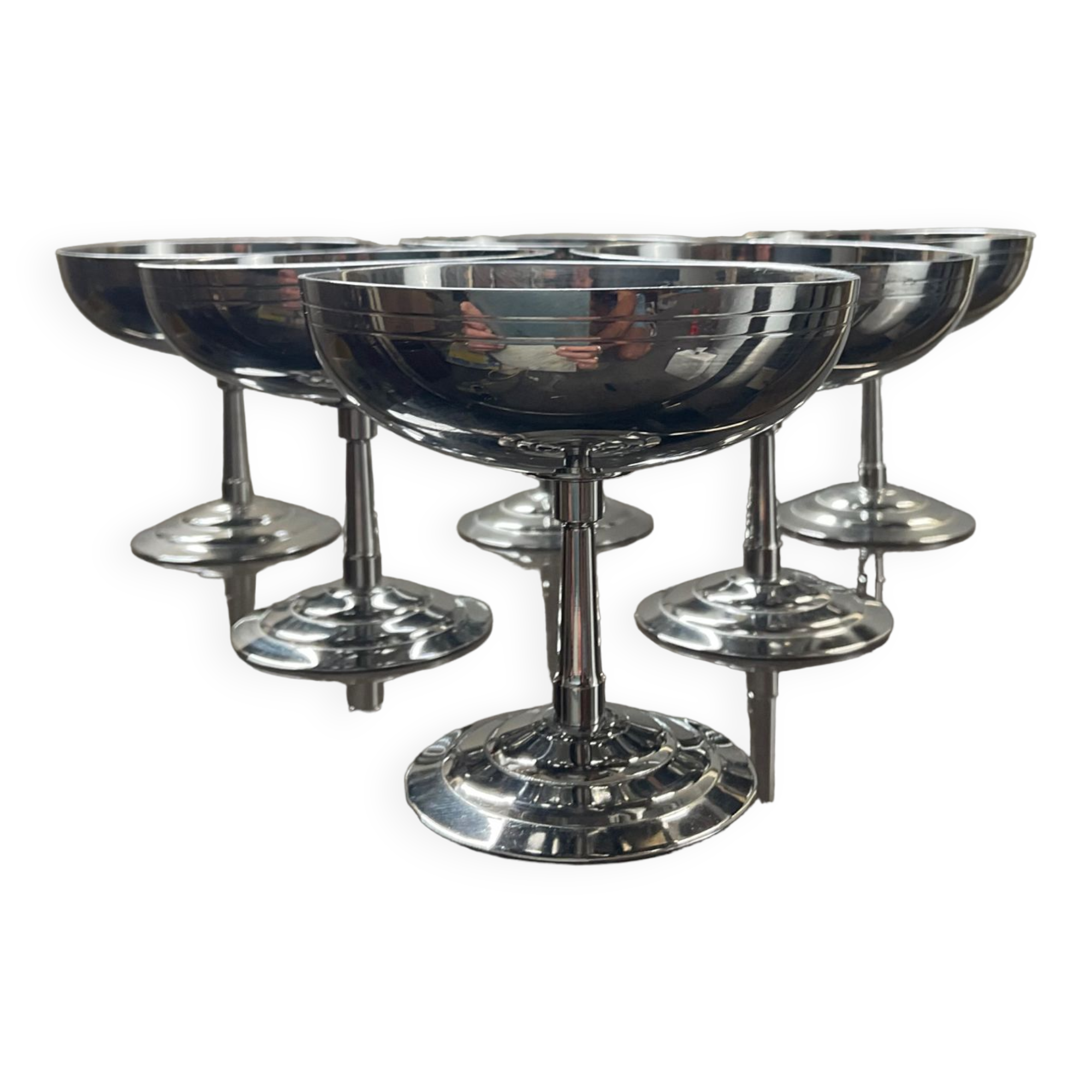 Series of 6 stainless steel ice cups by Letang Rémy 70s