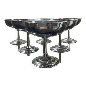 Series of 6 stainless steel ice cups by Letang Rémy 70s