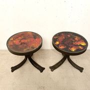 Paire de tables d’appoint brutalistes, acier et céramique, 1970