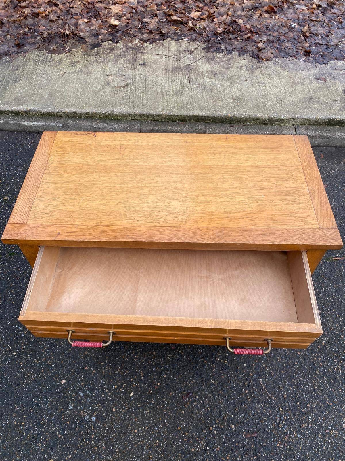 Scandinavian chest of drawers with compass legs, oak, 1950