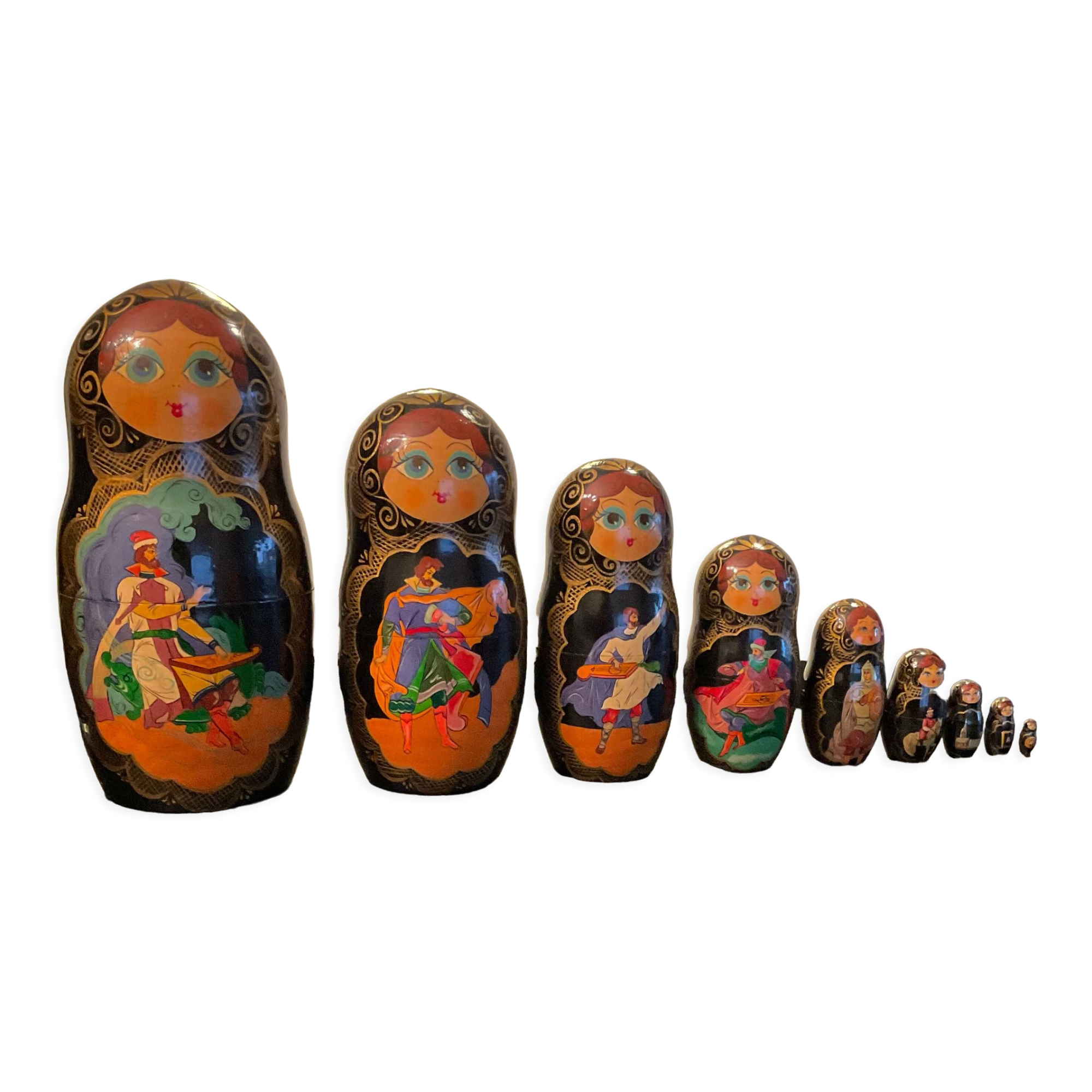 Series of 10 old Russian Matryoshka dolls