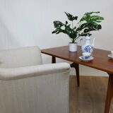 Upholstered armchair white fabric 1970 suede