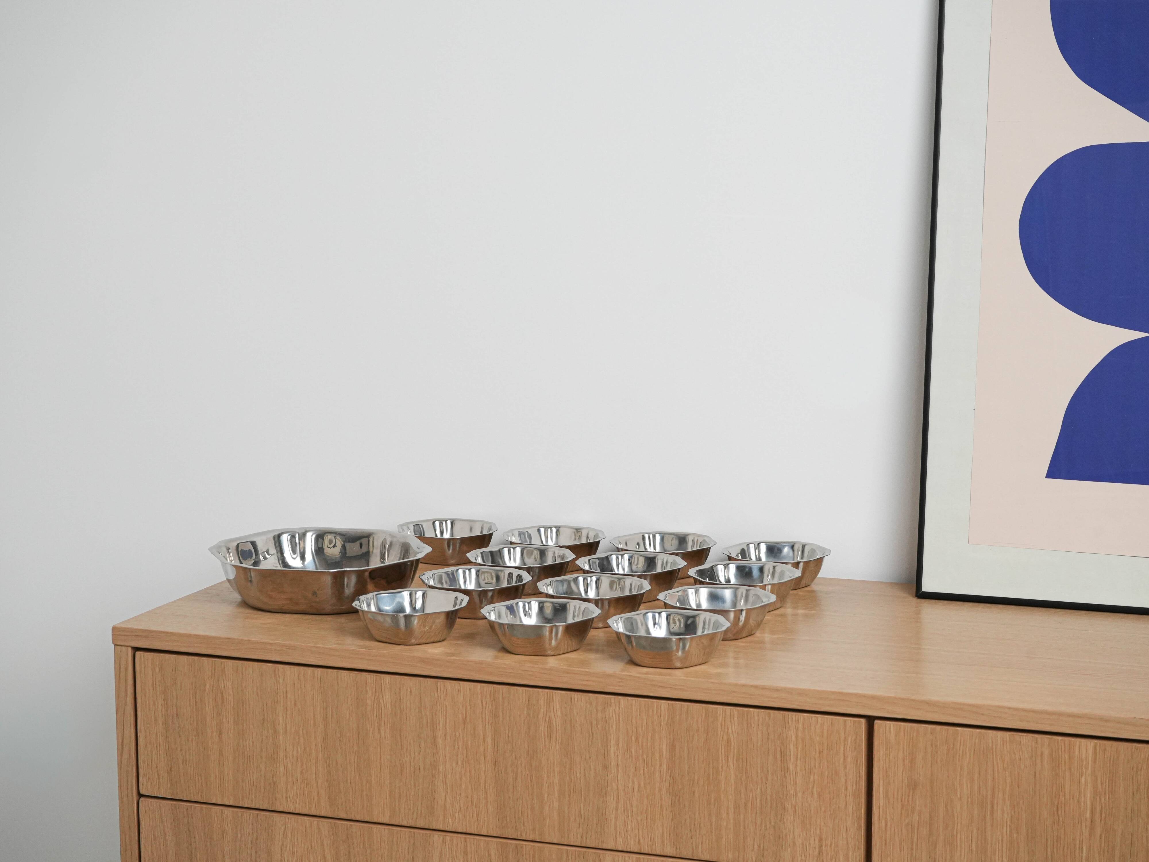 Set of stainless steel bowls, Italian design, 1980s, made in Italy