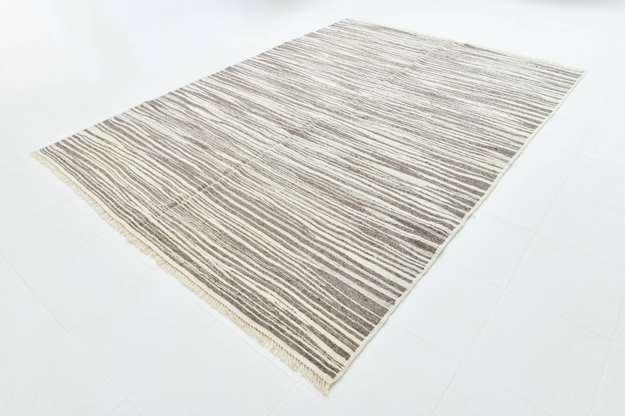 8x11 Kilim Beige and Faded Brown Distressed Handwoven Kilim Rug, 237x323 Cm