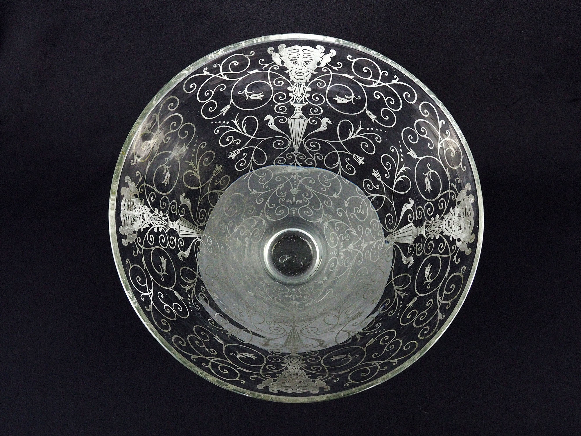 Antique Baccarat Etched Baroque & Mascaron Large Vase