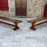Pair of oak monastic community benches, France, early 20th century