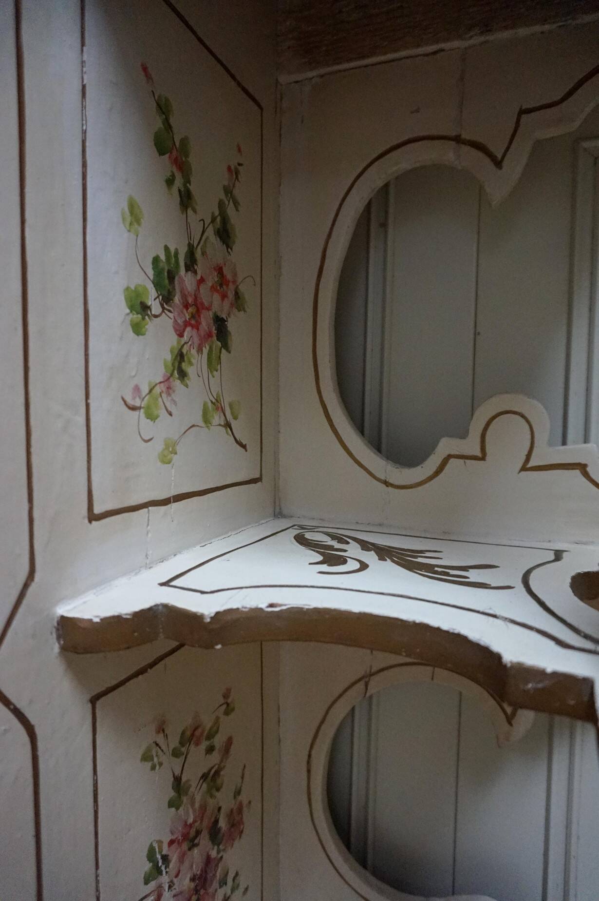 Italian hand-painted Console Table with Mirror and floral painting