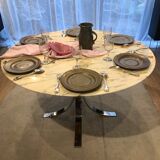 Round table roche bobois in marble chrome steel of the 70s