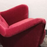 Pair of organic armchairs from the 50s red velvet