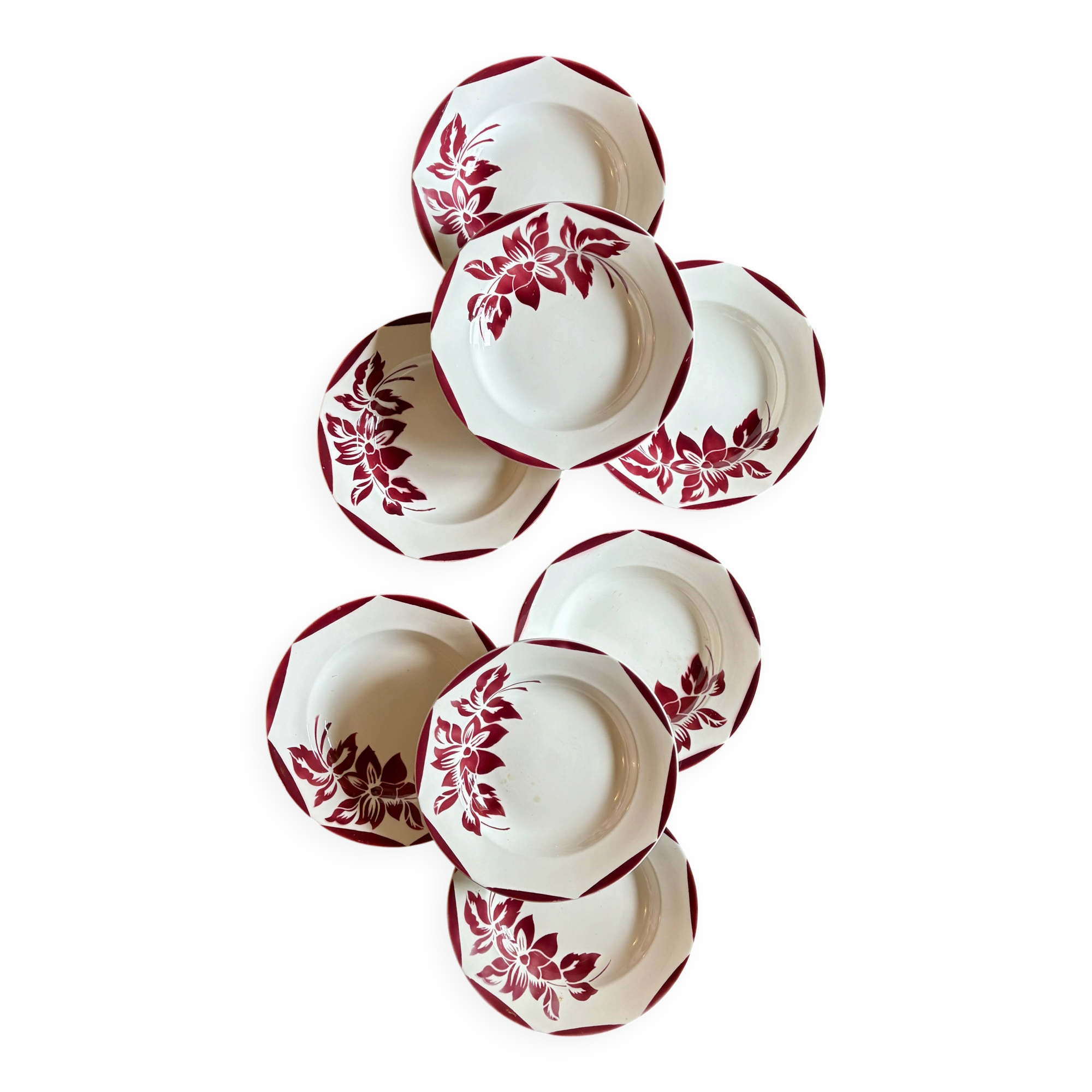 Lot de 8 assiettes creuses vintage, Jacky de Digoin