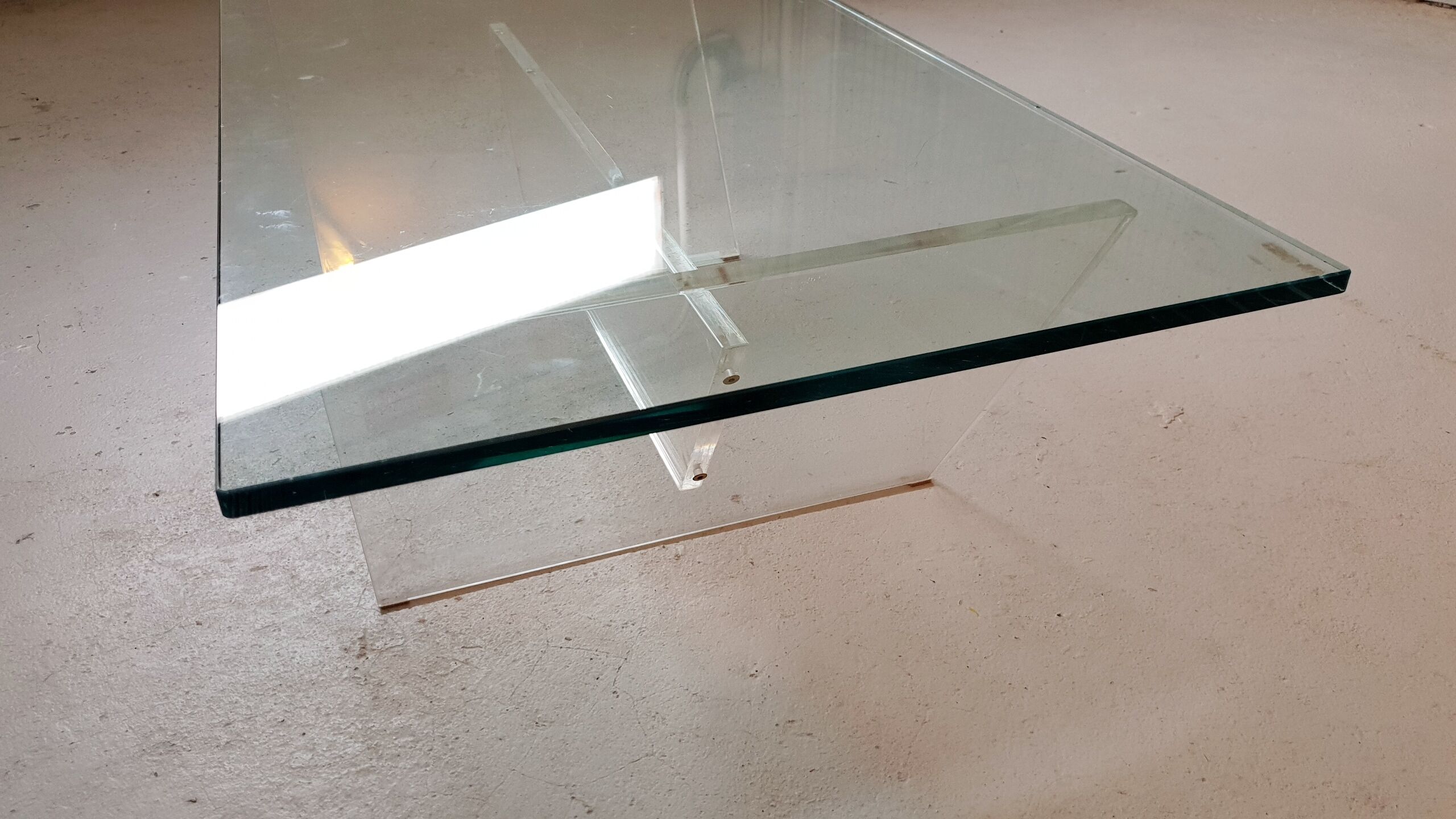 Glass and plexiglass coffee table 1970