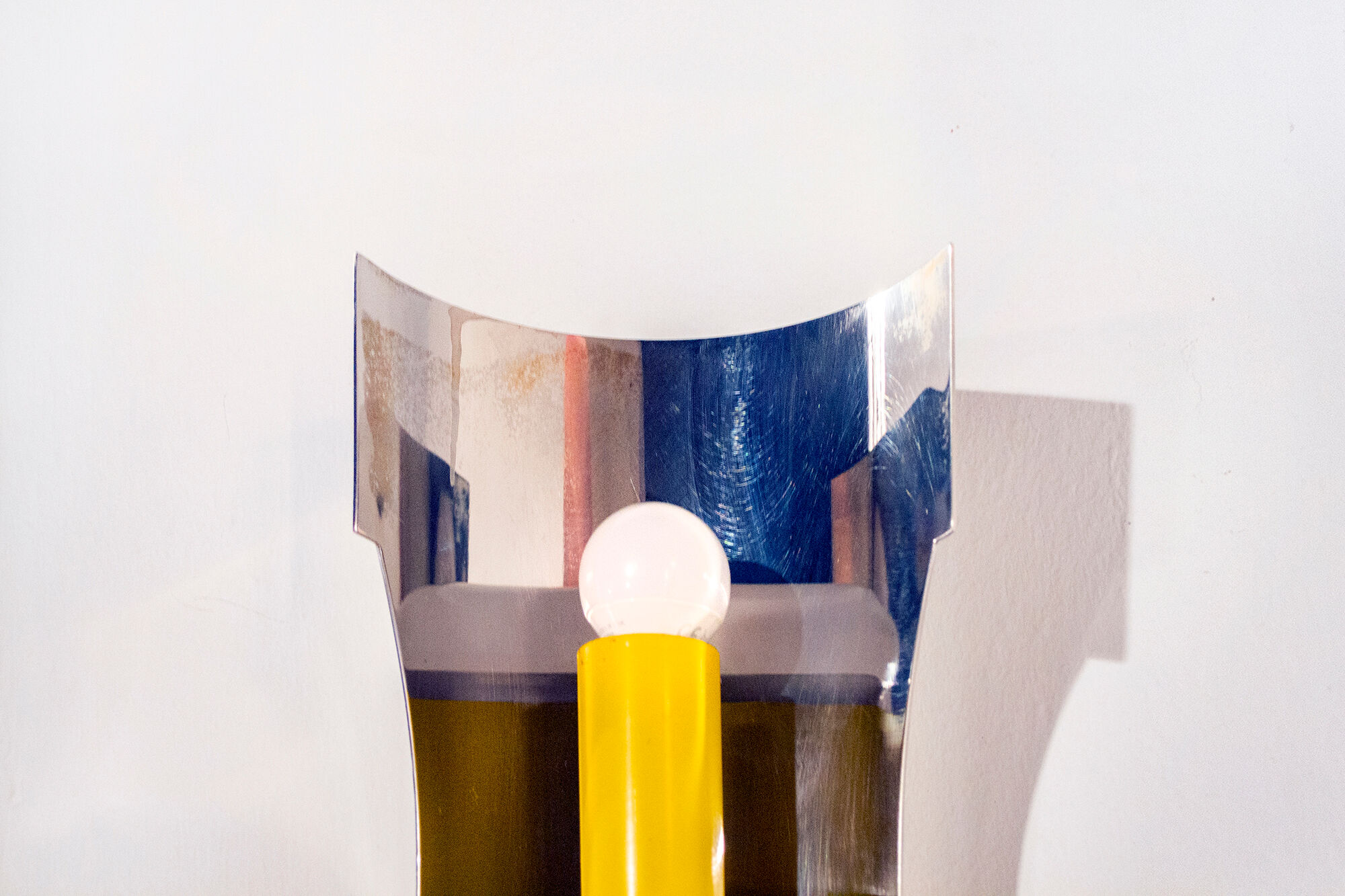 Space age wall lamp two lights yellow steel and lacquered metal ITalia 60s