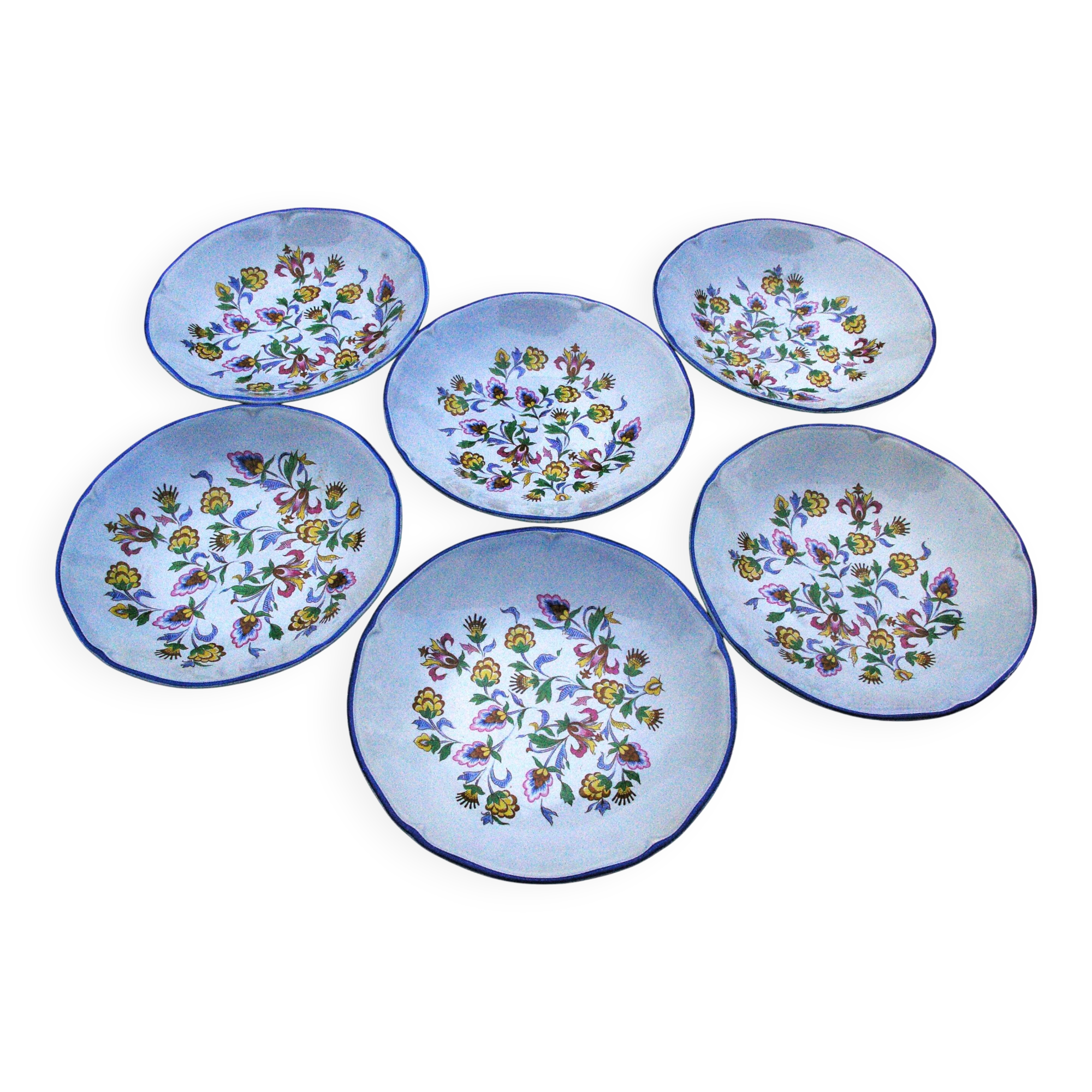 6 Gien earthenware soup plates - Floral decoration - 1970s/80s