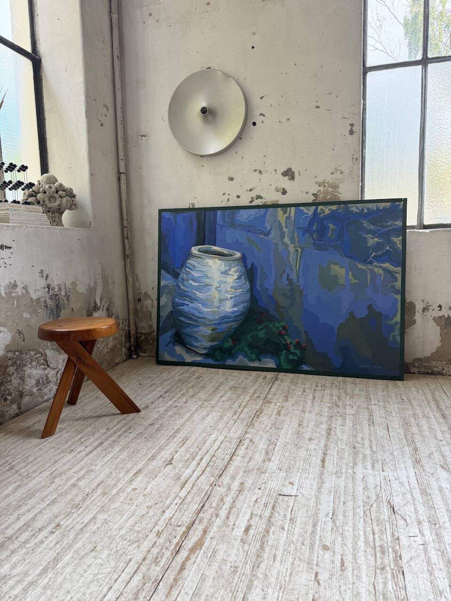 Peinture XL jarre bleue Saunière Audouze