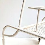 Serving / Rolling bar in white lacquered perforated metal in the style of Matégot Vintage from the 1950s