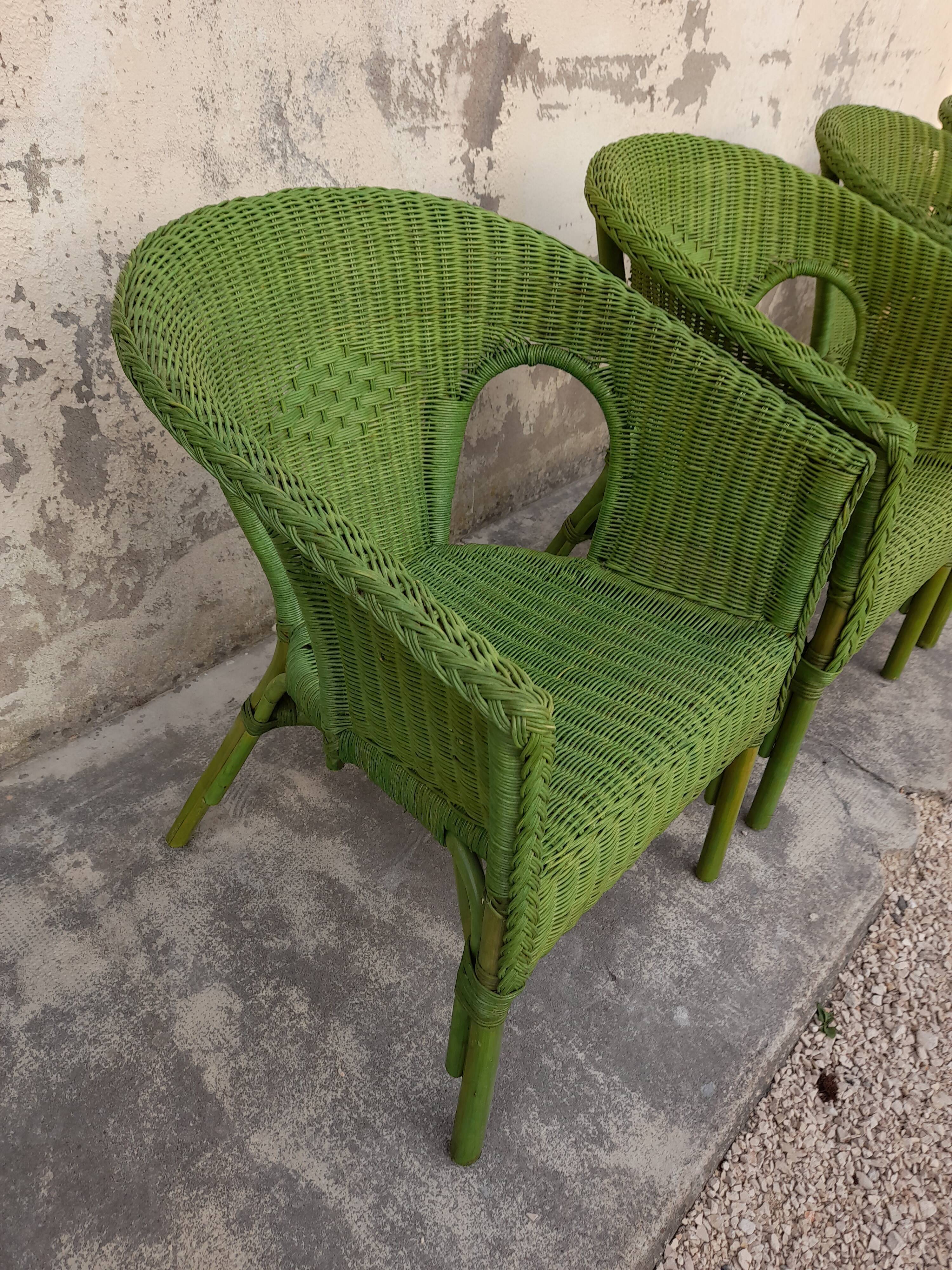 Ensemble de 4 fauteuils en rotin