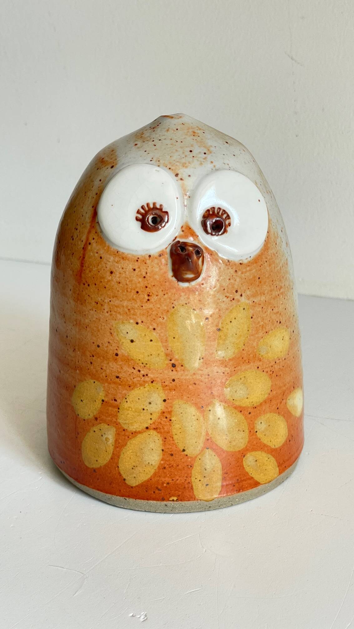 Vintage enameled stoneware owl money box