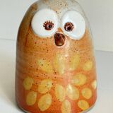 Vintage enameled stoneware owl money box