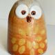 Vintage enameled stoneware owl money box