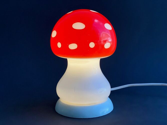 Vintage glass mushroom table lamp - red with white dots