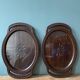 Set of two vintage carved oak service trays