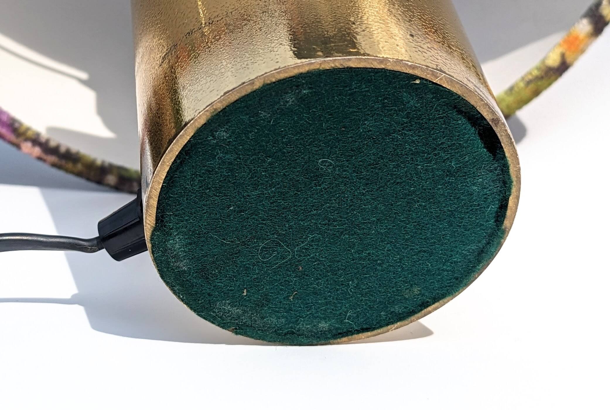 70s brass table lamp with floral velvet shade