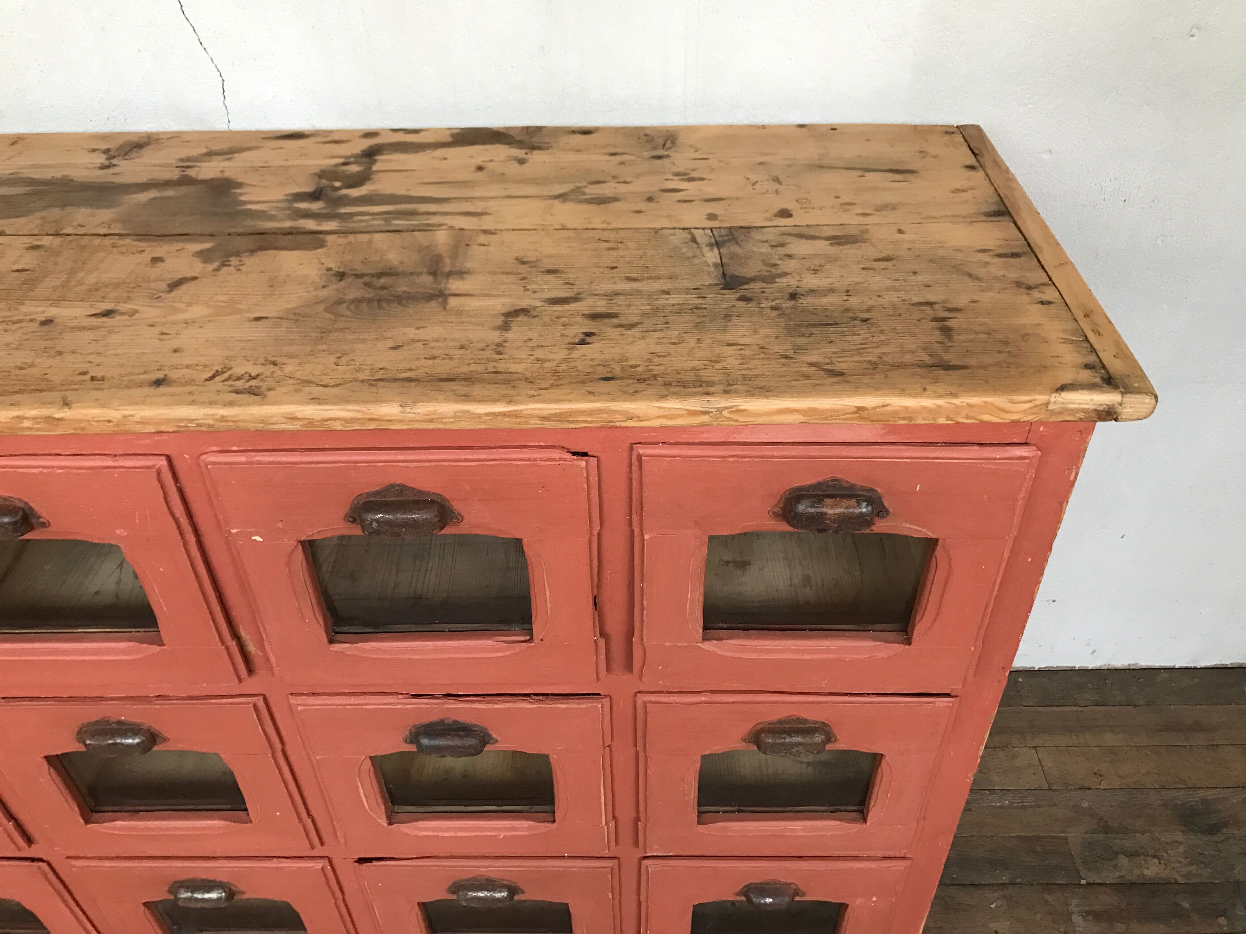 Former craft furniture with seed grocery drawers early 20th patinated