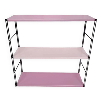 Pink metal string shelf, 2 tones, black uprights. 47x49x16 t1960 70.