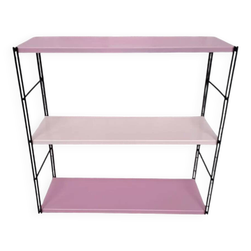 Pink metal string shelf, 2 tones, black uprights. 47x49x16 t1960 70.