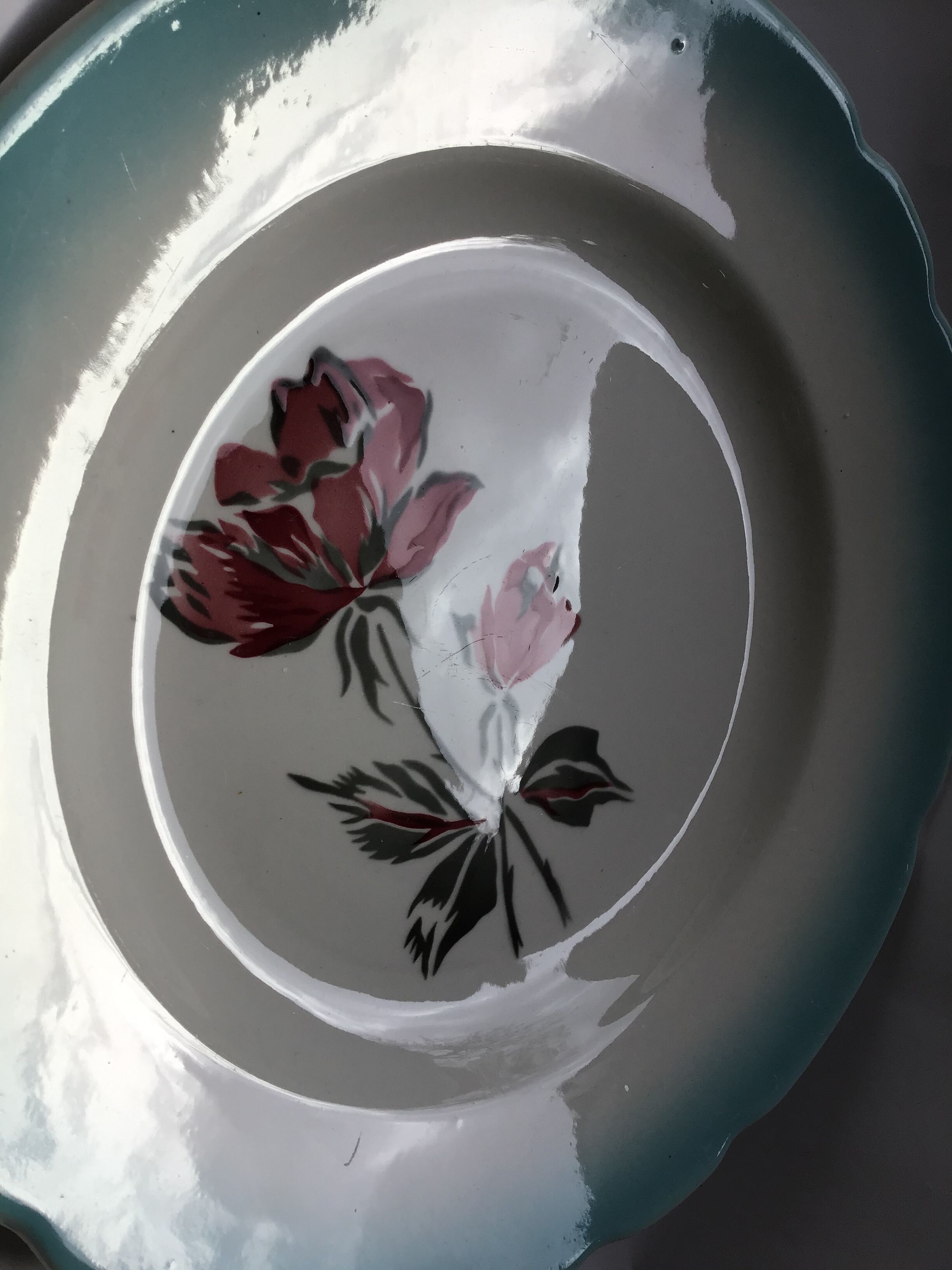 Digoin Richelieu dish festooned blue edge