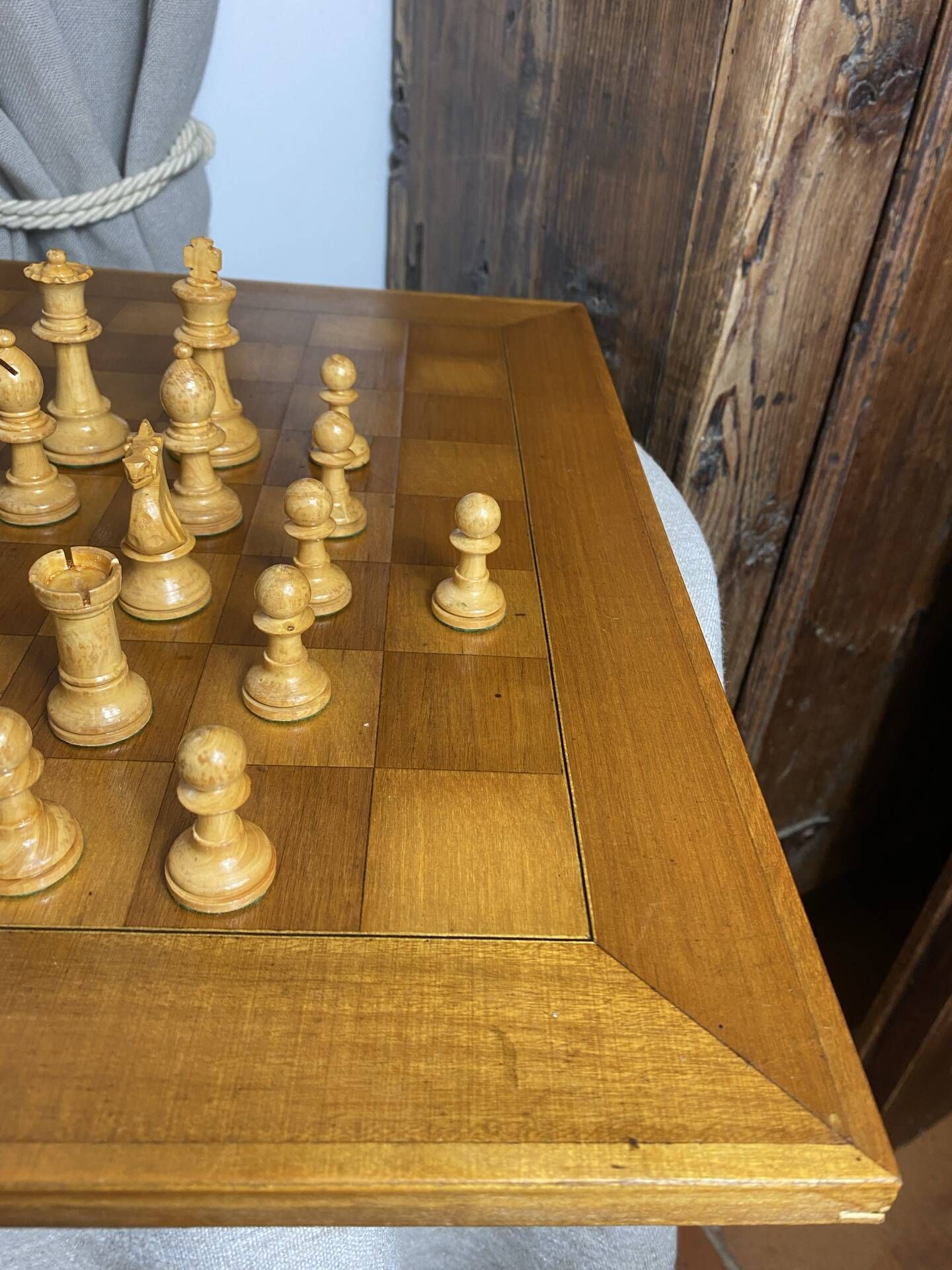 Chess set with wooden board and pieces