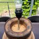 Vintage wooden lamp – base made from a plough wheel hub